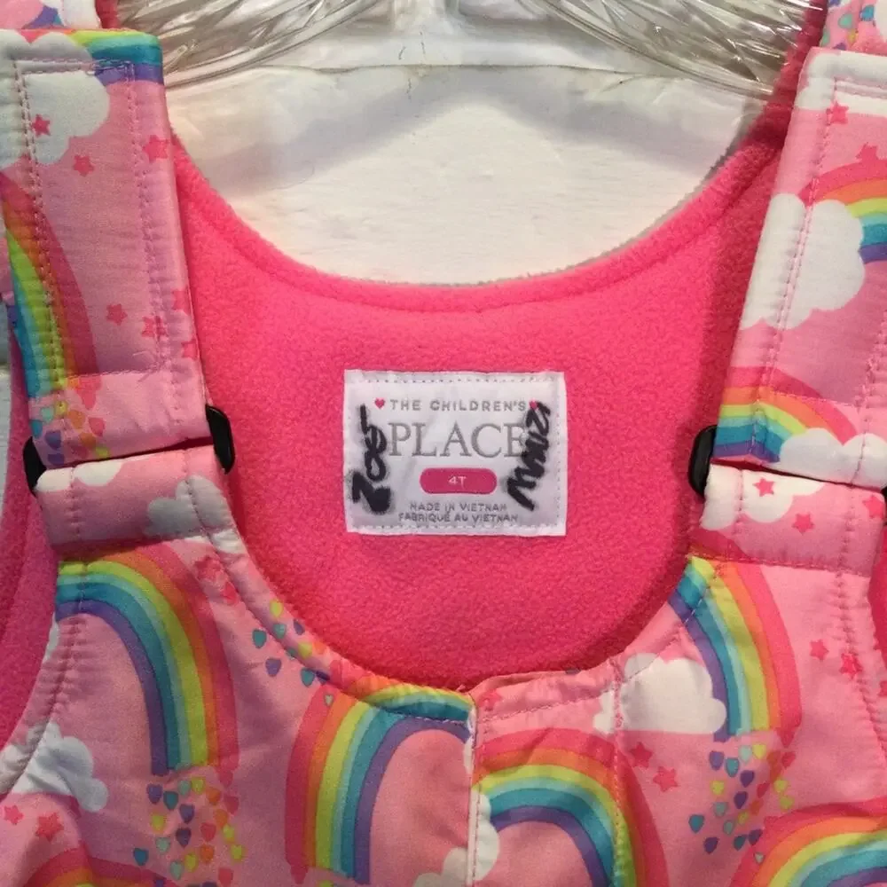 The Children’s Place Rainbow Print Snow Bib Overalls 4T